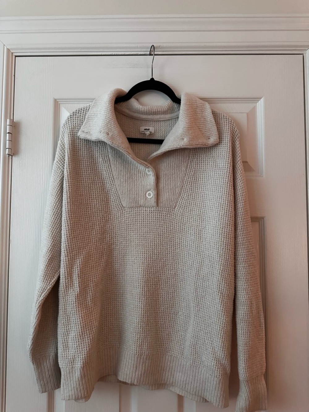 aerie Cream Waffle Knit Collared Pullover